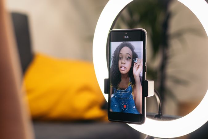 Beauty blogger making the most of technology.