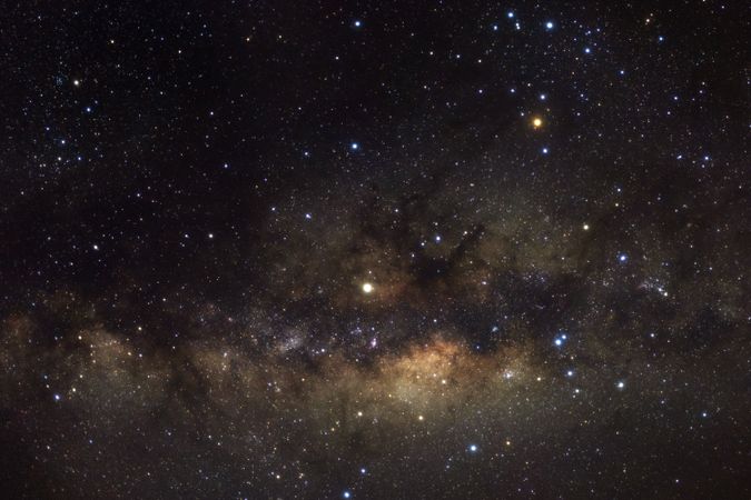 Milky way galaxy with stars and space dust in the universe, Long exposure photograph, with grain.
