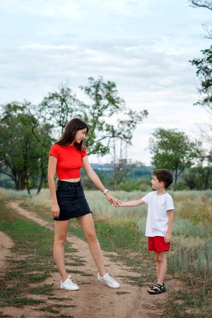 Affectionate mom with son outdoor