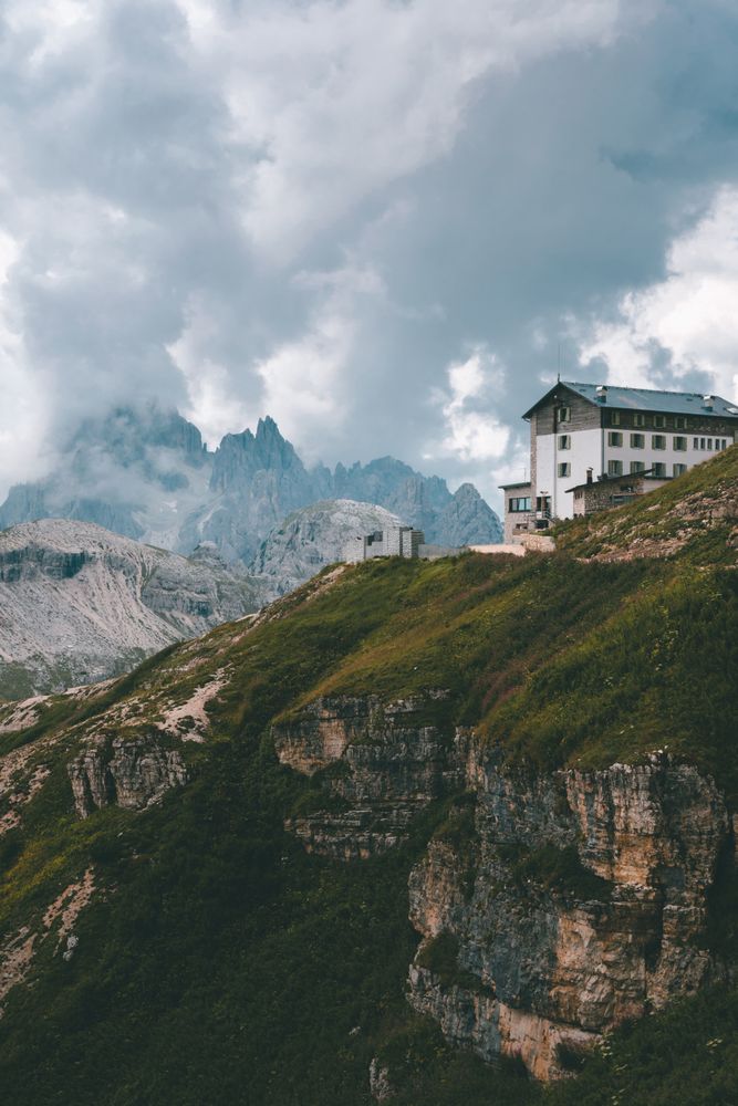 Hotel on cliff during cloudy weather