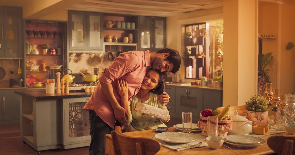 Surprise Romantic Present: Affectionate Indian Boyfriend Gives a Gift to His Beloved Girlfriend.