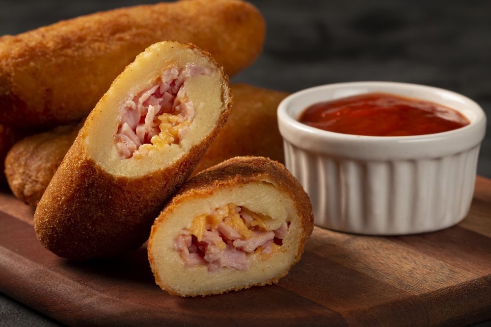 Fried risoles or Risol. Risoles stuffed with cheese and ham.