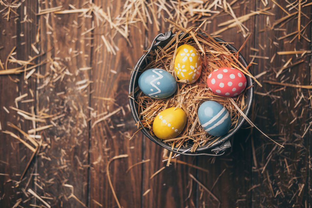 Set of Easter eggs on straw