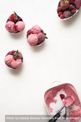 Frozen red berries and ice cream in bowls 4mDBo5
