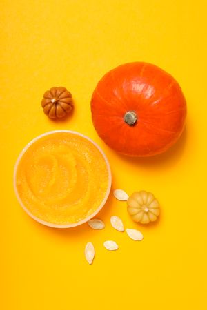Concept of different cosmetic products, Pumpkin cosmetics