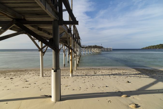 Boardwalk over the sea, seen from Iboih Beach, Pulau We Island, Aceh Province, Sumatra, Indonesia