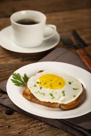 Breakfast with fried egg toast.