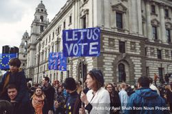 London, England, United Kingdom - March 23rd, 2019: Group of people at a Brexit protest with signs 5RVJJ5
