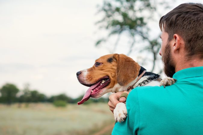 Portrait owner man with dog