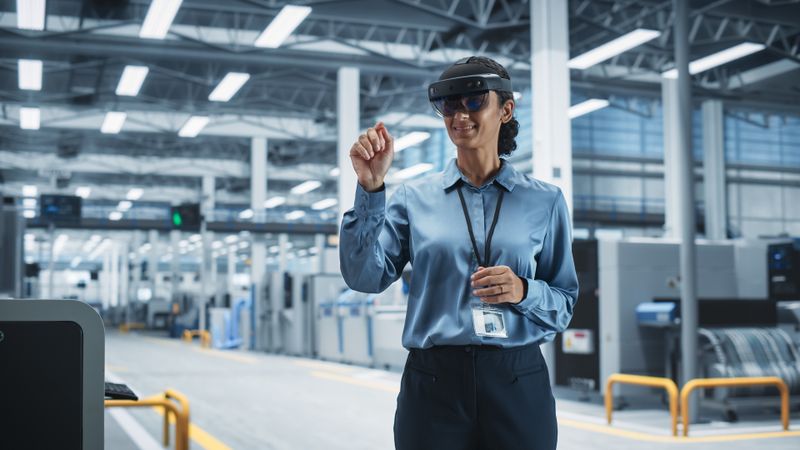 Female scientist in headset