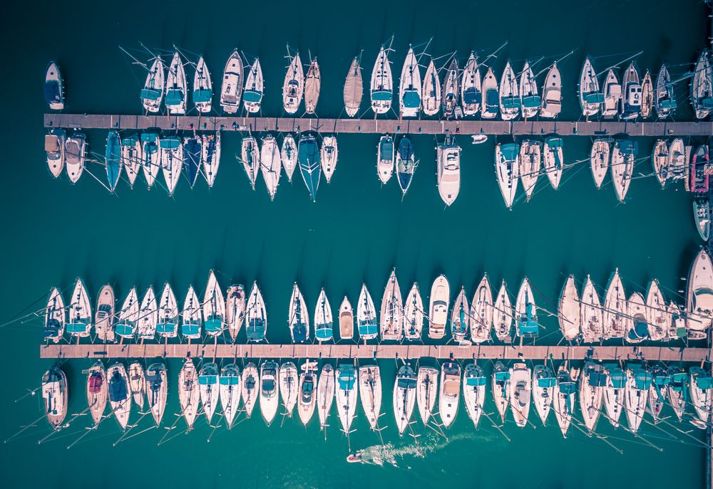 Aerial view of Gouvia Marina in Corfu Greece