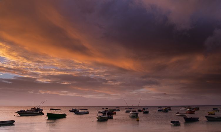 Boats at sunset in Indian Ocean