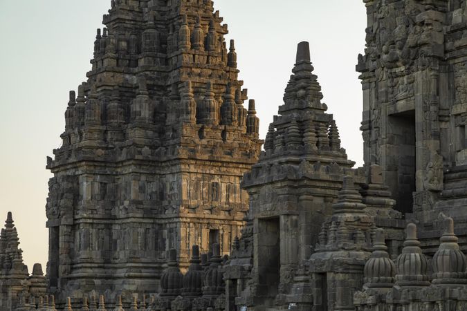 Close-up of the Prambanan ancient Hindu temples, Central Java, Indonesia