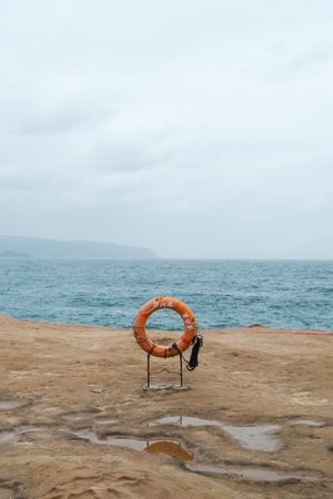 Lifebuoy by the cliff at Yehliu Geopark