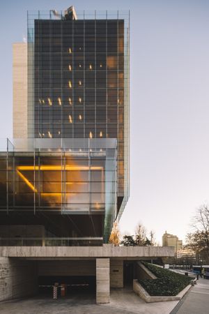 Multi storey building with parking on the ground floor