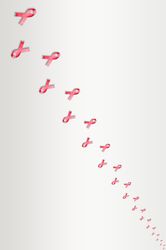 Two rows of pink ribbons on bright background