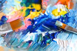 Closeup of brush and palette