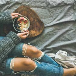 Healthy warm winter breakfast in bed