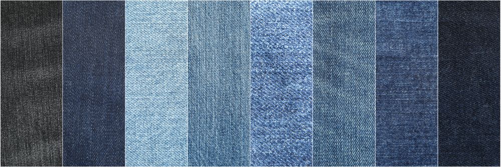 Collage of different jeans texture. Clothes collage