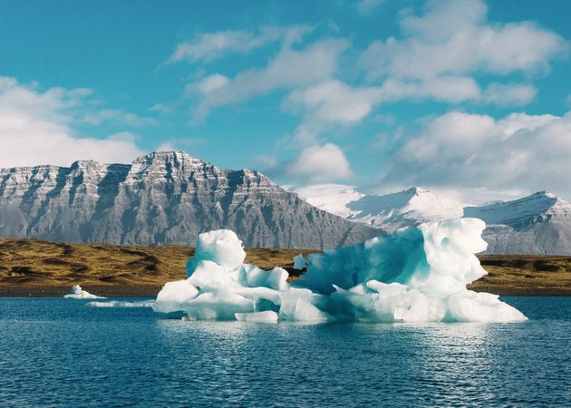 Ice on water and blue sky