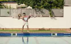 Group of friends having a pool party