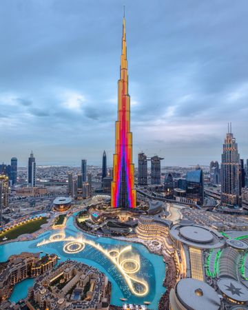 Aerial view of Burj park in Dubai, Dubai, United Arab Emirates