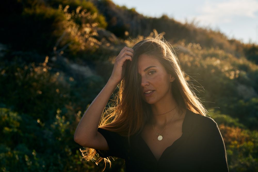 Cheerful woman looking away