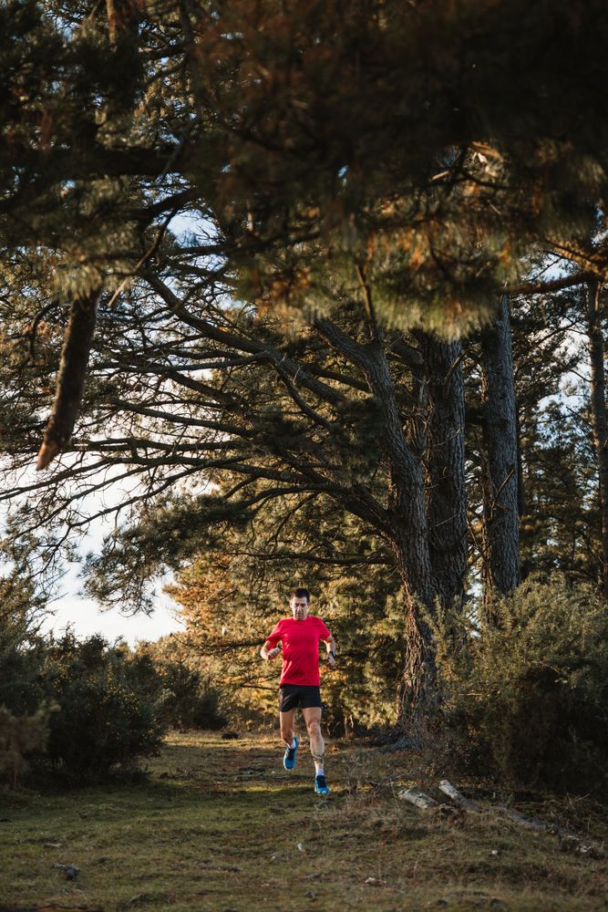 Sportsman running on countryside