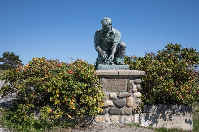 Memorial to lost fishermen at land's end on Bailey Island, Maine