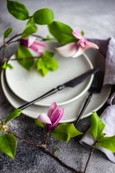 Magnolia branches on table setting