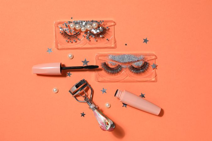 False eyelashes, concept of different makeup accessories