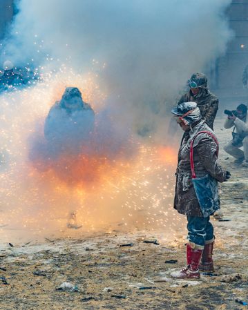 Ibi, Spain - December, 28 2018: People celebrating victory in flour and eggs battle