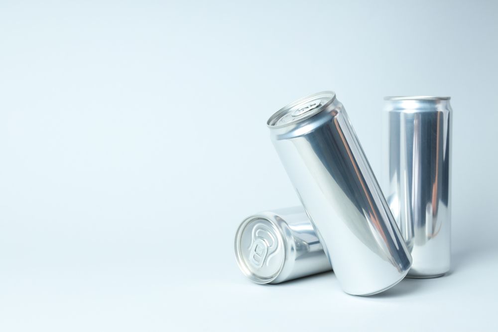 Concept of drink, blank cans, space for text