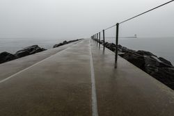 Walkway with rails leading to Two Harbors Light House in Minnesota