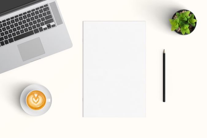 Modern workspace with  copy space on color background