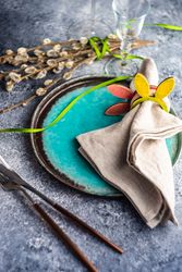 Easter table setting with rabbit napkin rings