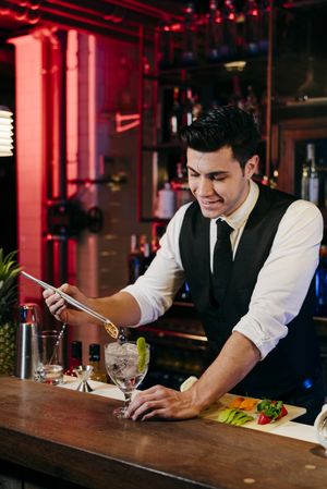 Barman working making drinks