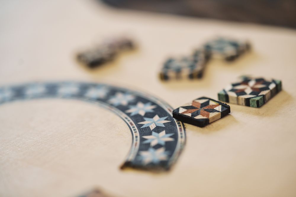 Ornamental blocks for guitar, close up