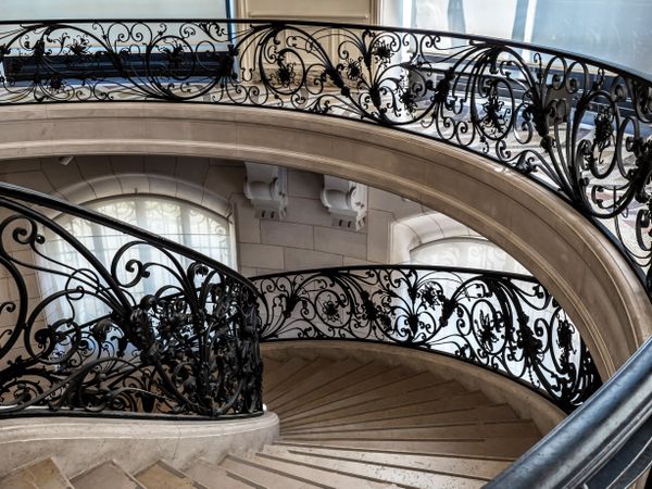 A chic twisted staircase in the Art Nouveau style in Paris. Museum Small Palace.