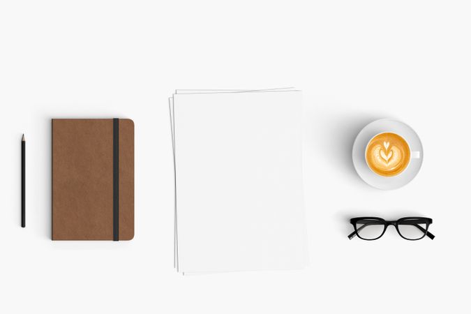 Modern workspace with smartphone, paper, notebook  copy space