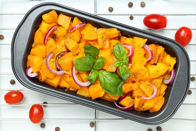 Concept of tasty homemade dish - baked pumpkin