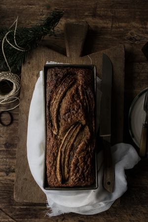 Healthy banana bread on cutting board
