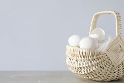Concept of fresh and natural farm product - eggs, space for text