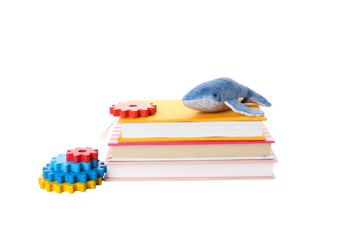 children's book, with toys, isolated on light background.