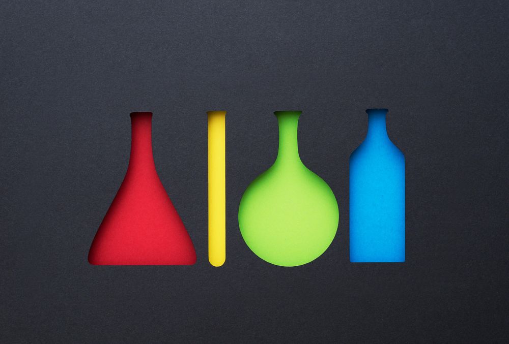 Chemistry testing flasks, jar and tube paper cut outs with solid filling