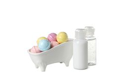 Concept of bathroom accessories, isolated on plain background