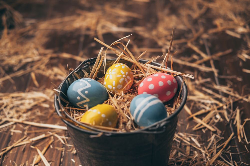 Set of Easter eggs on straw