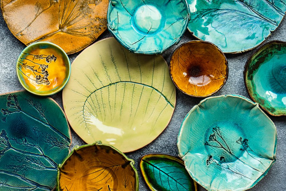 Variety of earthy ceramic plates