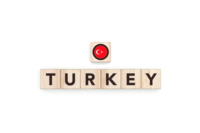 Wooden blocks bearing the name and flag of Turkey.