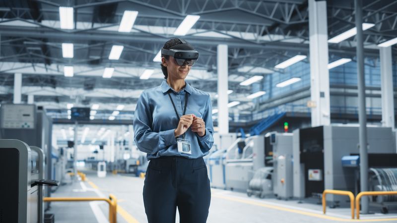 Female scientist working in headset
